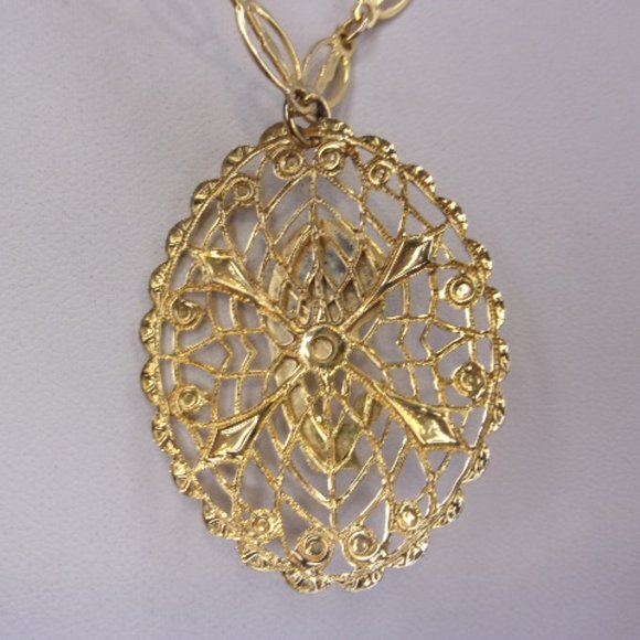 Holy Mary Filigree Gold Tone Pendant Necklace 24" L - Picture 5 of 10